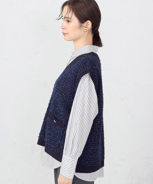 COMME CA ISM（コムサイズム）の「リボンヤーン　ツイード調　ニットベスト（ベスト・レディース・アイボリー/ネイビー・FREE）」の11枚目の写真