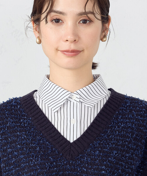 COMME CA ISM（コムサイズム）の「リボンヤーン　ツイード調　ニットベスト（ベスト・レディース・アイボリー/ネイビー・FREE）」の14枚目の写真