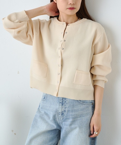 PUAL CE CIN(ピュアルセシン)の「スポンディッシュクルーネックカーディガン(カーディガン/ボレロ・レディース・グリーン/ピンク/オフホワイト/グレー・FREE)」の2枚目の写真