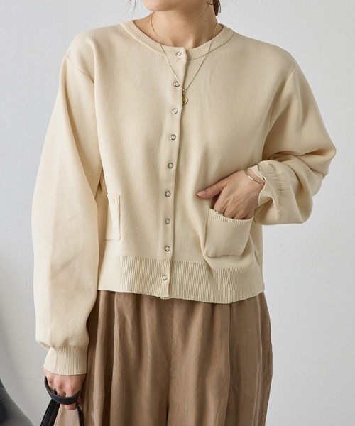 PUAL CE CIN(ピュアルセシン)の「スポンディッシュクルーネックカーディガン(カーディガン/ボレロ・レディース・グリーン/ピンク/オフホワイト/グレー・FREE)」の6枚目の写真