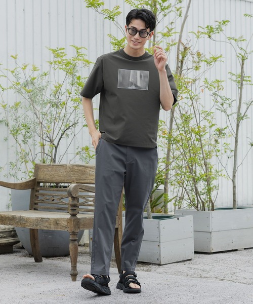 極美品【グローバルワーク】インディゴ　ノーカラー　パンツスーツ　ウエストゴム　L GLOBAL WORK スラックス パンツ スゴラクストレッチデニムパンツ