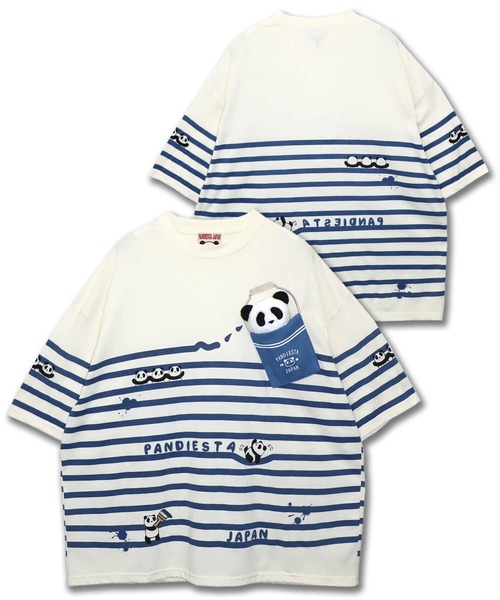 PANDIESTA(パンディエスタ)の「ペンキボーダーぬいぐるみ付きBIG Tシャツ(M2)(Tシャツ/カットソー・メンズ・チャコール/ホワイト×ネイビー/ホワイト×レッド・XL/L/M)」の3枚目の写真