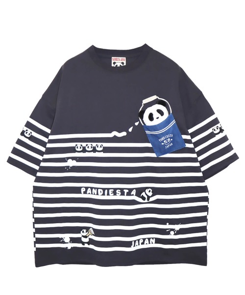 PANDIESTA(パンディエスタ)の「ペンキボーダーぬいぐるみ付きBIG Tシャツ(M2)(Tシャツ/カットソー・メンズ・チャコール/ホワイト×ネイビー/ホワイト×レッド・XL/L/M)」の6枚目の写真