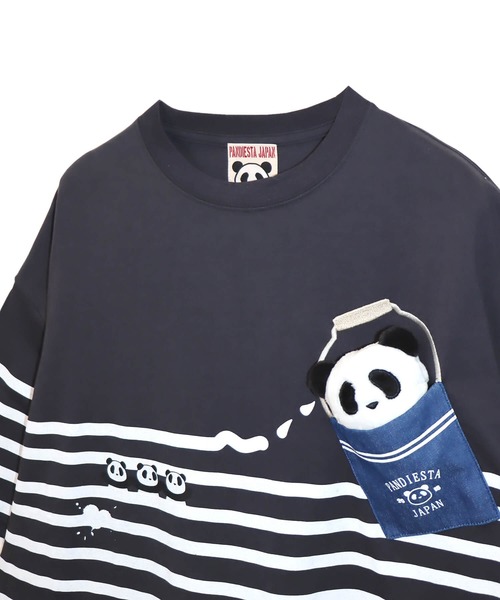 PANDIESTA(パンディエスタ)の「ペンキボーダーぬいぐるみ付きBIG Tシャツ(M2)(Tシャツ/カットソー・メンズ・チャコール/ホワイト×ネイビー/ホワイト×レッド・XL/L/M)」の8枚目の写真