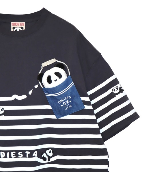PANDIESTA(パンディエスタ)の「ペンキボーダーぬいぐるみ付きBIG Tシャツ(M2)(Tシャツ/カットソー・メンズ・チャコール/ホワイト×ネイビー/ホワイト×レッド・XL/L/M)」の9枚目の写真