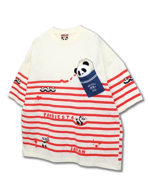 PANDIESTA(パンディエスタ)の「ペンキボーダーぬいぐるみ付きBIG Tシャツ(M2)(Tシャツ/カットソー・メンズ・チャコール/ホワイト×ネイビー/ホワイト×レッド・XL/L/M)」の16枚目の写真