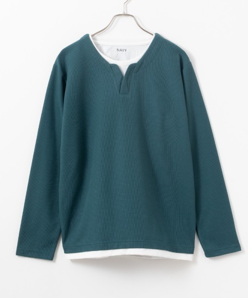 NAVY(ネイビー)の「NAVY カノコキーネックレイヤード長袖Tシャツ(Tシャツ/カットソー・メンズ・ライトグレー/グリーン/ネイビー/ブラック・S/M/L/XL)」の3枚目の写真