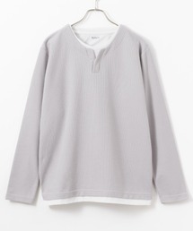 NAVY カノコキーネックレイヤード長袖Tシャツ