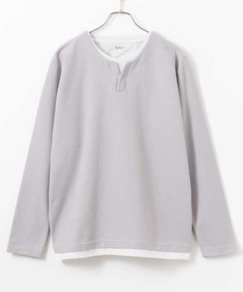 NAVY(ネイビー)の「NAVY カノコキーネックレイヤード長袖Tシャツ(Tシャツ/カットソー・メンズ・ライトグレー/グリーン/ネイビー/ブラック・S/M/L/XL)」の1枚目の写真