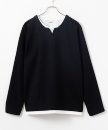 NAVY カノコキーネックレイヤード長袖Tシャツ