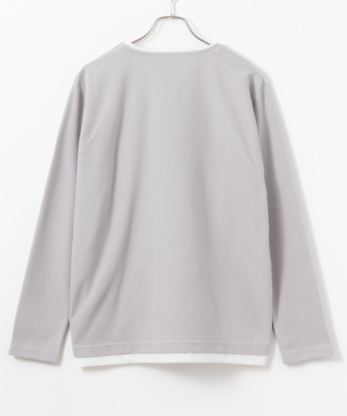 NAVY(ネイビー)の「NAVY カノコキーネックレイヤード長袖Tシャツ(Tシャツ/カットソー・メンズ・ライトグレー/グリーン/ネイビー/ブラック・S/M/L/XL)」の5枚目の写真