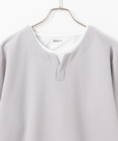 NAVY(ネイビー)の「NAVY カノコキーネックレイヤード長袖Tシャツ(Tシャツ/カットソー・メンズ・ライトグレー/グリーン/ネイビー/ブラック・S/M/L/XL)」の6枚目の写真