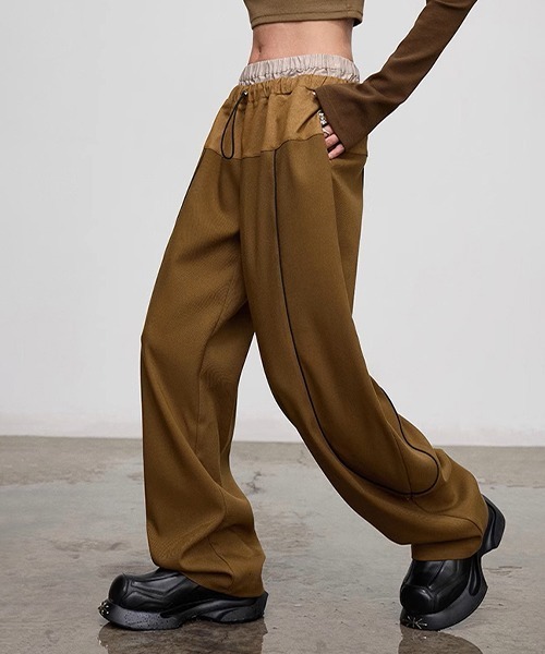 CHENTAITAI】ダブルウエスト カーブ切り替えワイドパンツ chw24s044