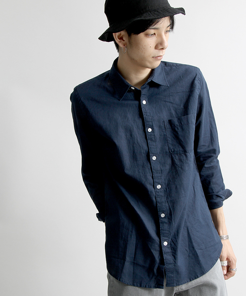 WEGO(ウィゴー)の「WEGO/コットンリネンシャツ(シャツ/ブラウス・メンズ・ブルー/カーキ/ネイビー/ホワイト・SMALL/MEDIUM/LARGE)」の4枚目の写真