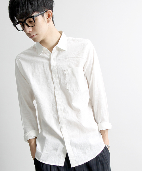 WEGO(ウィゴー)の「WEGO/コットンリネンシャツ(シャツ/ブラウス・メンズ・ブルー/カーキ/ネイビー/ホワイト・SMALL/MEDIUM/LARGE)」の2枚目の写真