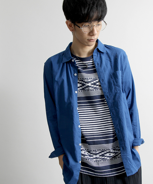 WEGO(ウィゴー)の「WEGO/コットンリネンシャツ(シャツ/ブラウス・メンズ・ブルー/カーキ/ネイビー/ホワイト・SMALL/MEDIUM/LARGE)」の1枚目の写真