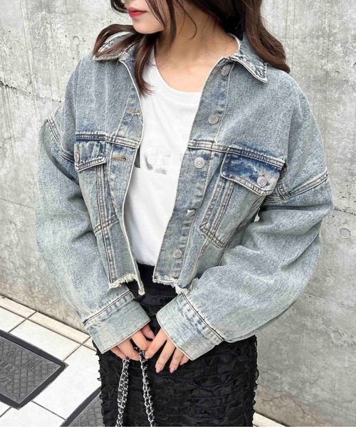 INGNI（イング）の「裾カットオフクロップド丈Gジャン（デニムジャケット・レディース・ブルー系その他3/グレー/ブルー系その他・M）」の20枚目の写真