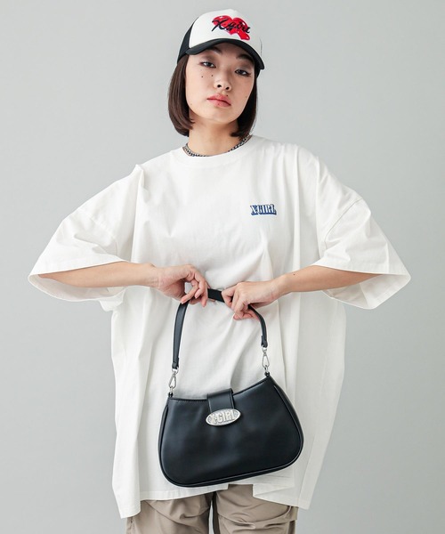 X-girl（エックスガール）の「CIRCLE BACKGROUND FACE LOGO S/S BIG TEE DRESS（ワンピース・レディース・ブラック/ホワイト・S/M）」の14枚目の写真