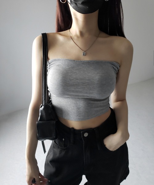 me+em select（ミームセレクト）の「【 カップ付き 】ショートスクエアチューブトップ／ short square tube top（チューブトップ・レディース・ブラック/グレー/ホワイト・FREE）」の15枚目の写真