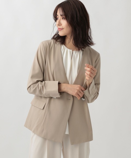 Elura(エルーラ)の「夏ラクWジャケット/107176(ノーカラージャケット・レディース・ベージュ/ブラック・MEDIUM/LARGE)」の3枚目の写真
