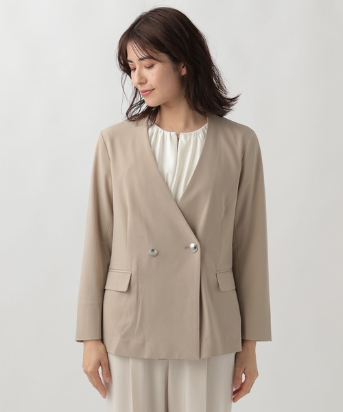 Elura(エルーラ)の「夏ラクWジャケット/107176(ノーカラージャケット・レディース・ベージュ/ブラック・MEDIUM/LARGE)」の4枚目の写真