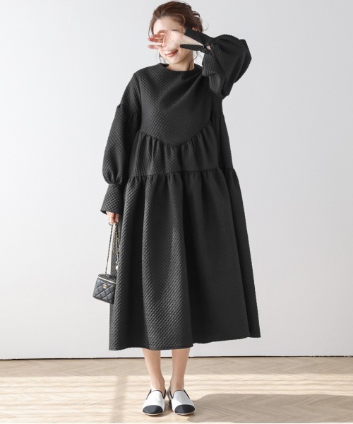 BUBBLES ティアードワンピース　ブラック　Sサイズ 大きいサイズ レディース ティアードワンピース オーバーサイズ シャツ