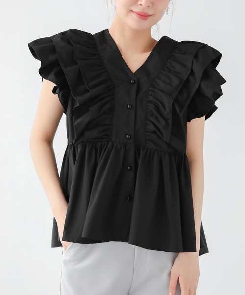 Fit more(フィットモア)の「【ZOZOTOWN限定カラー】Vネックペプラムフリルブラウス(シャツ/ブラウス・レディース・ホワイト/ブルー/ブラック/ネイビー・FREE)」の12枚目の写真