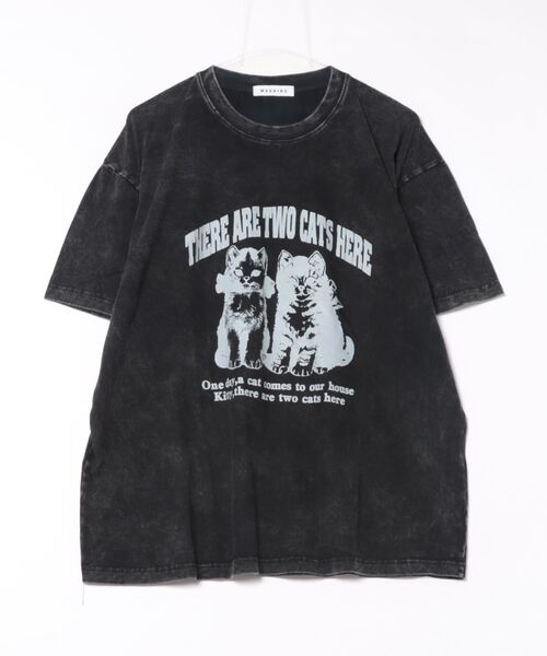 MASHIRO(マシロ)の「【MASHIRO】ヴィンテージ風Tシャツ キャットモチーフ2(MA)(Tシャツ/カットソー・レディース・ブラック・FREE)」の3枚目の写真