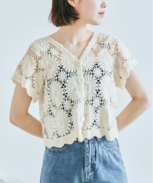kirakiraShop(キラキラショップ)の「ショート丈 クロシェ編み カーディガン(ニット/セーター・レディース・ホワイト系3/アイボリー系1/アイボリー系3/アイボリー系2/ホワイト系2/ホワイト系1・FREE)」の5枚目の写真