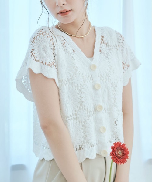 kirakiraShop(キラキラショップ)の「ショート丈 クロシェ編み カーディガン(ニット/セーター・レディース・ホワイト系3/アイボリー系1/アイボリー系3/アイボリー系2/ホワイト系2/ホワイト系1・FREE)」の9枚目の写真