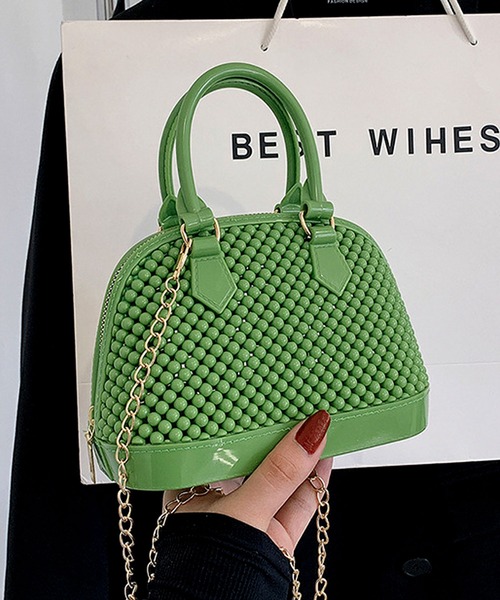 florist（フローリスト）の「2WAY ビーズバッグ風ラバーミニハンドバッグ/ショルダーバッグ（ハンドバッグ・レディース・グリーン/クリア/ピンク/ベージュ/ブラック/ホワイト・FREE）」の4枚目の写真