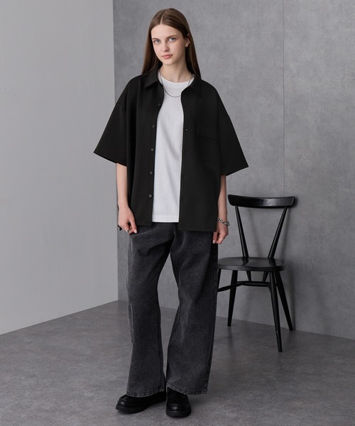セール】ダブルフェイスオーバーサイズタックデザインレギュラーカラー