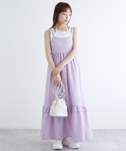 w closet(ダブルクローゼット)の「テレコレイヤード風タンクトップ(タンクトップ・レディース・チャコールグレー/オフホワイト/イエロー・FREE)」の4枚目の写真