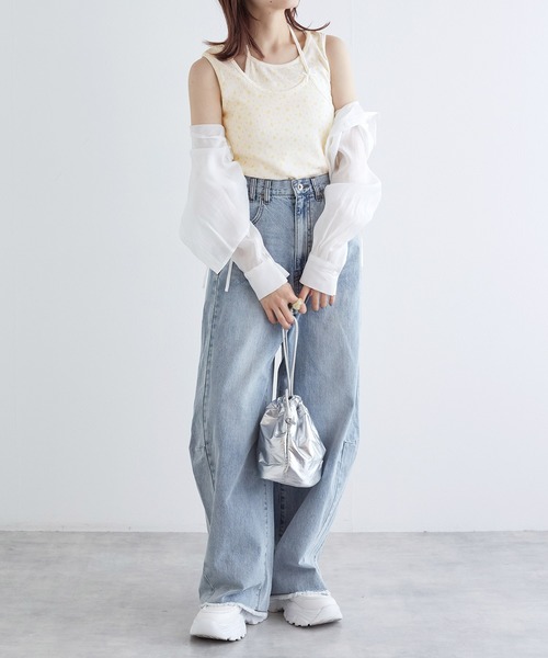 w closet(ダブルクローゼット)の「テレコレイヤード風タンクトップ(タンクトップ・レディース・チャコールグレー/オフホワイト/イエロー・FREE)」の14枚目の写真