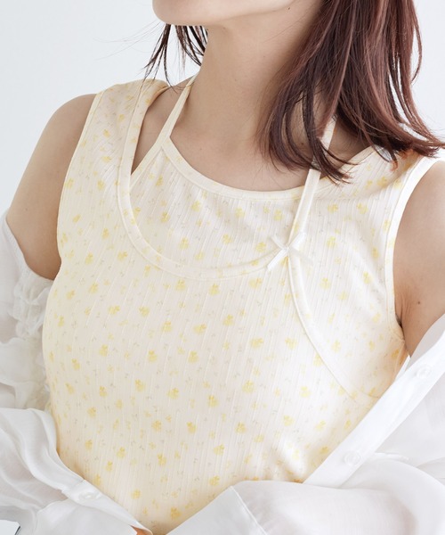 w closet(ダブルクローゼット)の「テレコレイヤード風タンクトップ(タンクトップ・レディース・チャコールグレー/オフホワイト/イエロー・FREE)」の15枚目の写真