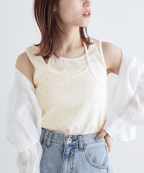 w closet(ダブルクローゼット)の「テレコレイヤード風タンクトップ(タンクトップ・レディース・チャコールグレー/オフホワイト/イエロー・FREE)」の18枚目の写真