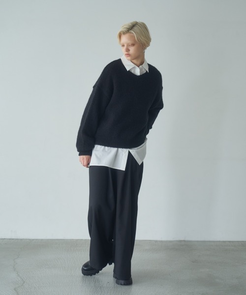 Happy John(ハッピージョン)の「wool blend v neck knit/ウールブレンドVネックニット(ニット/セーター・レディース・アイボリー/ブラック/グレー/レッド・FREE)」の7枚目の写真