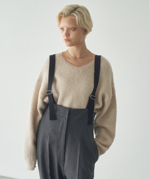Happy John(ハッピージョン)の「wool blend v neck knit/ウールブレンドVネックニット(ニット/セーター・レディース・アイボリー/ブラック/グレー/レッド・FREE)」の12枚目の写真