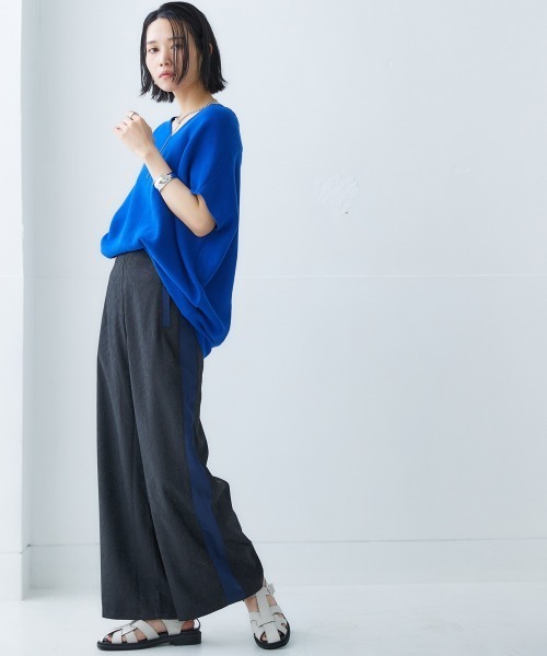 Soiunique（スワユニーク）の「サイドライン総柄ジャガードストレートパンツ ［Soiunique］（その他パンツ・レディース・ブラウン系/ブラック系/ダークグリーン系・M/L/LL）」の4枚目の写真