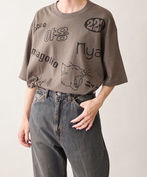 N+Ecology(ネコロジー)の「【N+Ecology ネコロジー】ニャーTシャツ(Tシャツ/カットソー・レディース・ホワイト/スミクロ/ベージュ・X-LARGE/MEDIUM)」の1枚目の写真