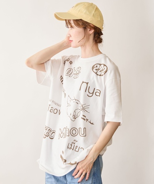N+Ecology(ネコロジー)の「【N+Ecology ネコロジー】ニャーTシャツ(Tシャツ/カットソー・レディース・ホワイト/スミクロ/ベージュ・X-LARGE/MEDIUM)」の9枚目の写真