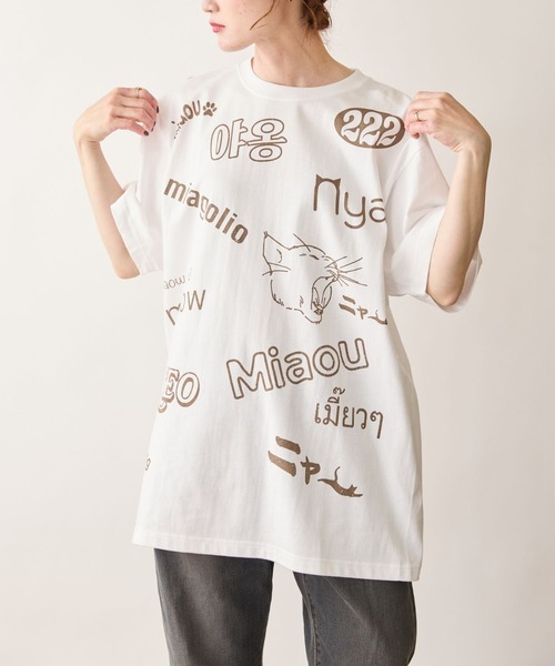 N+Ecology(ネコロジー)の「【N+Ecology ネコロジー】ニャーTシャツ(Tシャツ/カットソー・レディース・ホワイト/スミクロ/ベージュ・X-LARGE/MEDIUM)」の8枚目の写真