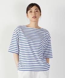 MELROSE claire（メルローズ クレール）の「【ボーダーボートネックシンプルTシャツ】（Tシャツ/カットソー）」
