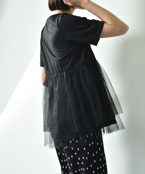 INTERPLANET（インタープラネット）の「ＴＣ天竺裾チュールプルオーバー（Tシャツ/カットソー・レディース・ブラック/オフホワイト・FREE）」の5枚目の写真