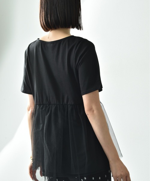 INTERPLANET（インタープラネット）の「ＴＣ天竺裾チュールプルオーバー（Tシャツ/カットソー・レディース・ブラック/オフホワイト・FREE）」の6枚目の写真