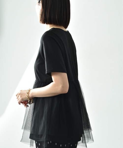 INTERPLANET（インタープラネット）の「ＴＣ天竺裾チュールプルオーバー（Tシャツ/カットソー・レディース・ブラック/オフホワイト・FREE）」の7枚目の写真