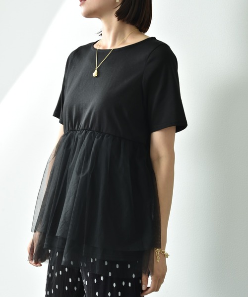 INTERPLANET（インタープラネット）の「ＴＣ天竺裾チュールプルオーバー（Tシャツ/カットソー・レディース・ブラック/オフホワイト・FREE）」の8枚目の写真