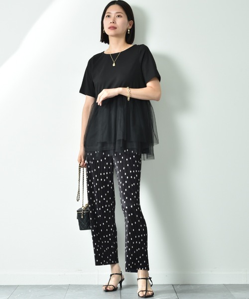 INTERPLANET（インタープラネット）の「ＴＣ天竺裾チュールプルオーバー（Tシャツ/カットソー・レディース・ブラック/オフホワイト・FREE）」の10枚目の写真