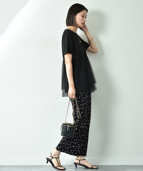 INTERPLANET（インタープラネット）の「ＴＣ天竺裾チュールプルオーバー（Tシャツ/カットソー・レディース・ブラック/オフホワイト・FREE）」の11枚目の写真