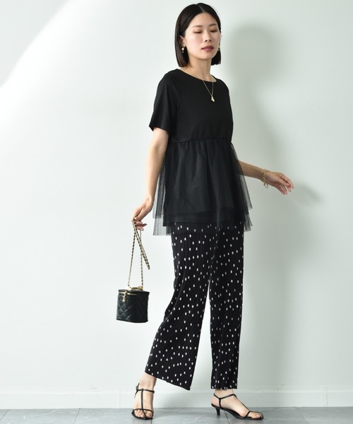 INTERPLANET（インタープラネット）の「ＴＣ天竺裾チュールプルオーバー（Tシャツ/カットソー・レディース・ブラック/オフホワイト・FREE）」の12枚目の写真